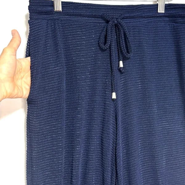 Dotti Mesh Wide Leg Swim Cover Up Pants Navy Pockets Resort Nautical Beach M - Image 2