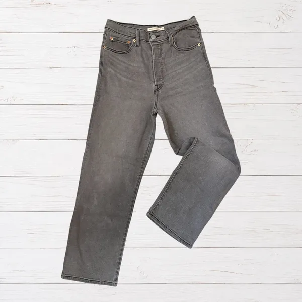 Levi's Ribcage Straight Ankle Jeans Gray Charcoal High Rise W29 L27 Indie - Image 2