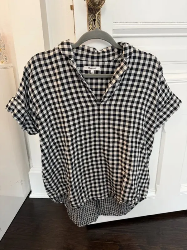Madewell Gingham Short-Sleeve Top | Black & White | Size S - Image 2