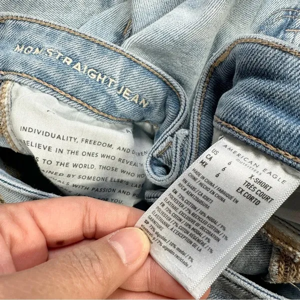 American Eagle Stretch Mom Straight Jeans Distressed Ripped Blue Size 6 Short - Image 8