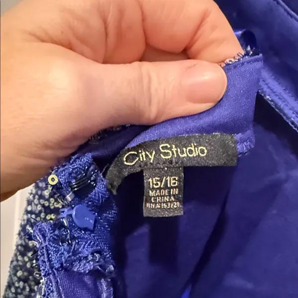 City Studio Blue Sequin‎ Cutout Fit & Flare Dress Size 15/16 NWT - Image 9