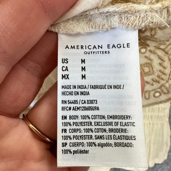 American‎ Eagle Cream Eyelet Embroidered Smocked Peasant Top Prairie Western NWT - Image 7