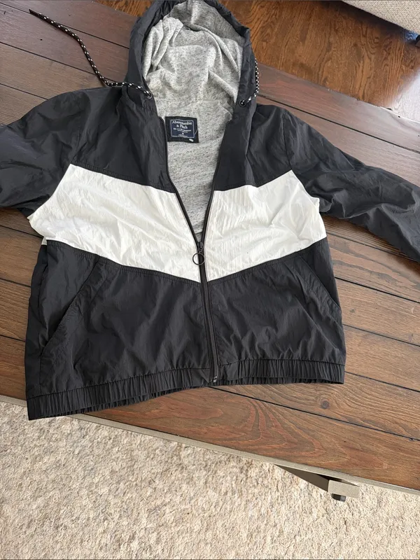 Abercrombie & Fitch Women Medium Black Full Zip Hooded Windbreaker Jacket - Image 2