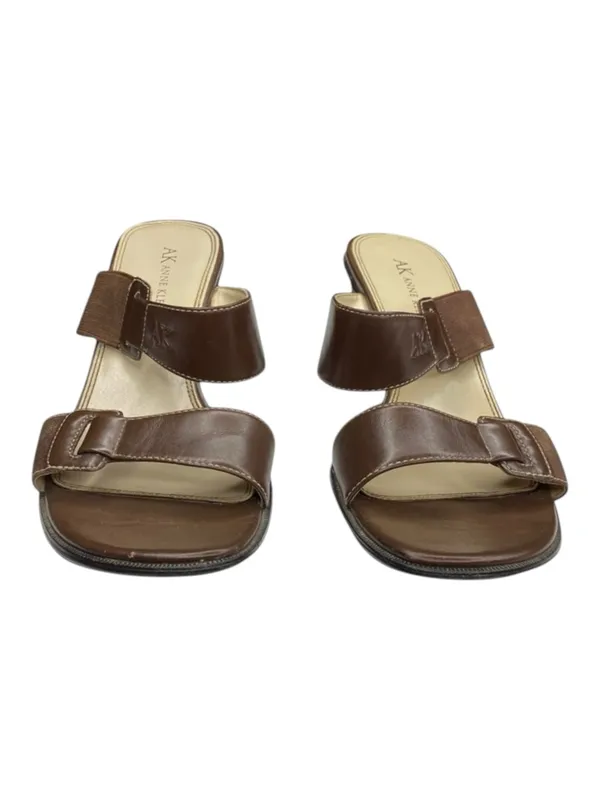 Vintage: Anne Klein 𖧷 Chunky Wood Heel Mules Sandals 𖧷 Brown Leather 𖧷 7.5M - Image 8