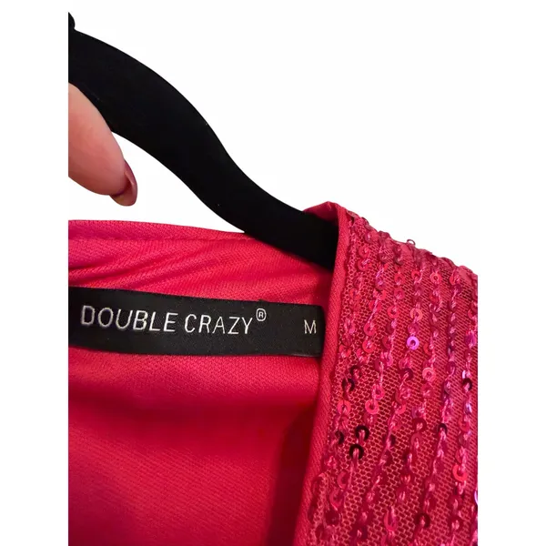 Hot Pink Sequined Double Crazy Faux Wrap Dress - Size M - Image 4