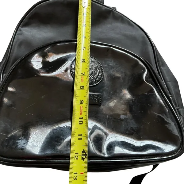 Versace Medusa head black faux patent leather nylon backpack - Image 8