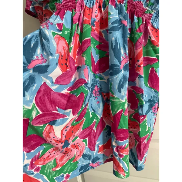 Entro Multicolor Floral‎ Mini Dress V-Neck Smocked Waist Size Medium NWT - Image 3