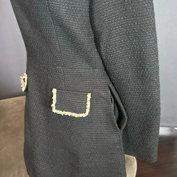 Women’s Short Black Dress Square Neck Faux Pearl-Like Trim **Tag L fits like M - Image 14