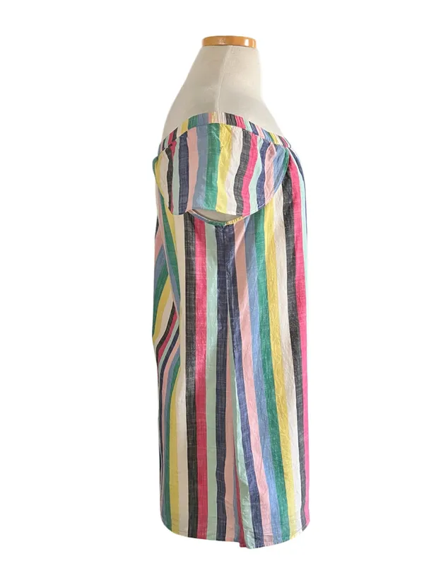 J. Crew Off-The-Shoulder Rainbow Stripe Mini Shift Dress. Size 14 - Image 6