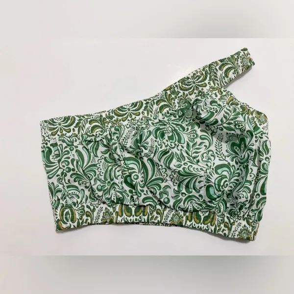 Hyacinth House Gina One Shoulder Crop Top Green Floral Cotton NWT Size S - Image 8