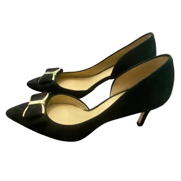 BCBGeneration Black Suede Bow Heels D'Orsay Pointed Toe Kitten Heel Sz 9 Classic - Image 2