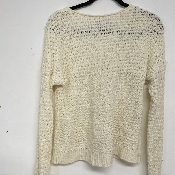 Abercrombie & Fitch Cream Chunky Knit Long Sleeve Sweater Womens S Crochet Boho - Image 8