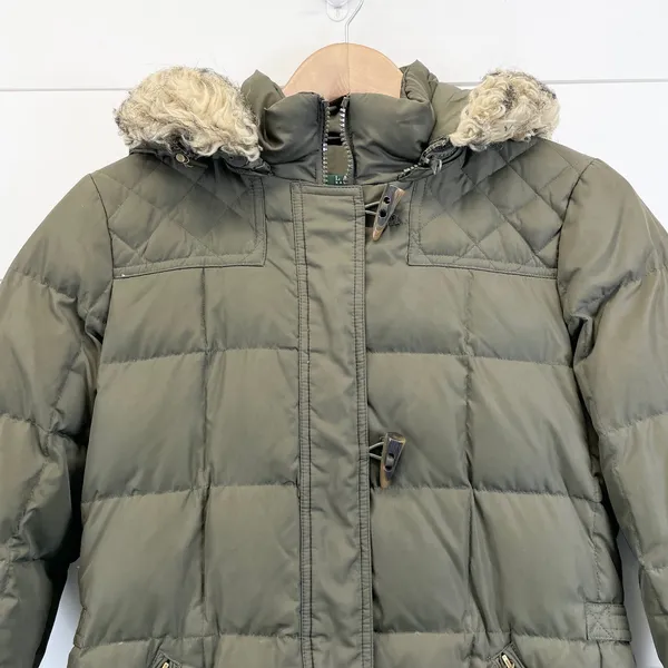 LAUREN Ralph Lauren Womens XS Down Parka Olive Green Removable‎ Hood Winter - Image 4