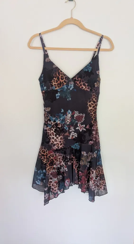 Floral & Animal Print Mesh Slip Dress Hem Ruffle Size S/M NWOT - Image 3