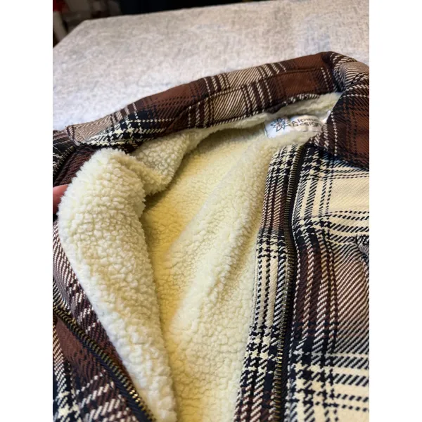 Alpine Design Women Plaid Sherpa Lined Zip Up‎ Jacket Brown Cream Black Sz M NWT - Image 6