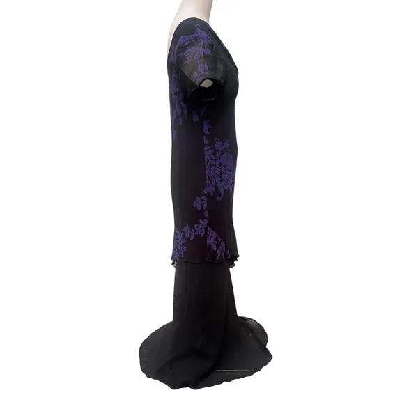VTG Y2K Maxi Dress 8 Black Purple Beaded Floral Cowl Neck Whimsigoth Vampy‎ Goth - Image 6