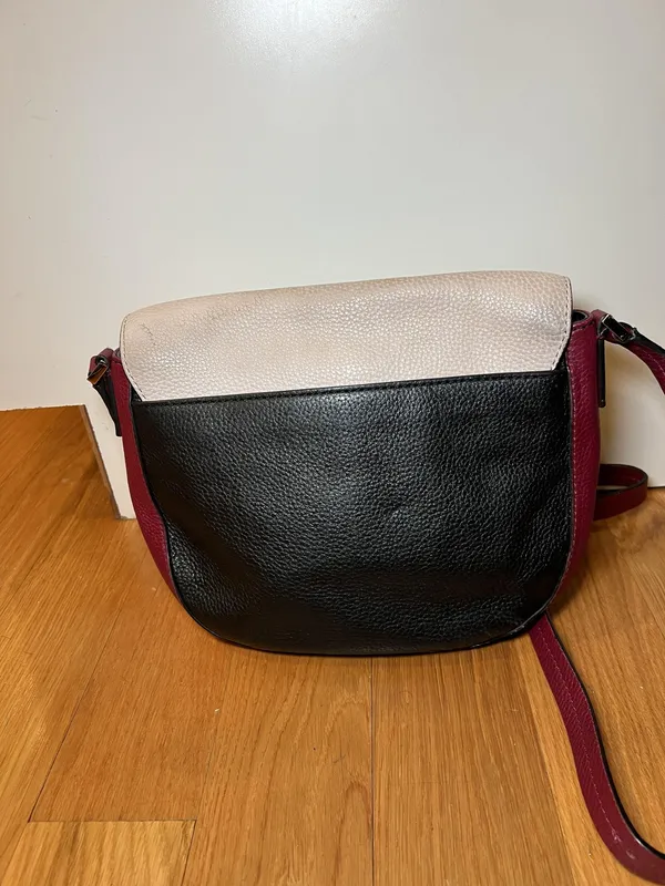 Kate Spade Crossbody Bag Womens Medium Colorblock Black Burgundy White Leather - Image 3