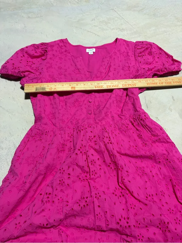 J. Crew women’s Fuchsia pink Eyelet Dress with Puff Sleeves 10 - Image 5