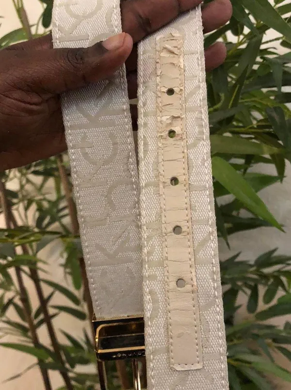 beige cream belt gold tone hardware belt-Size L. - Image 3
