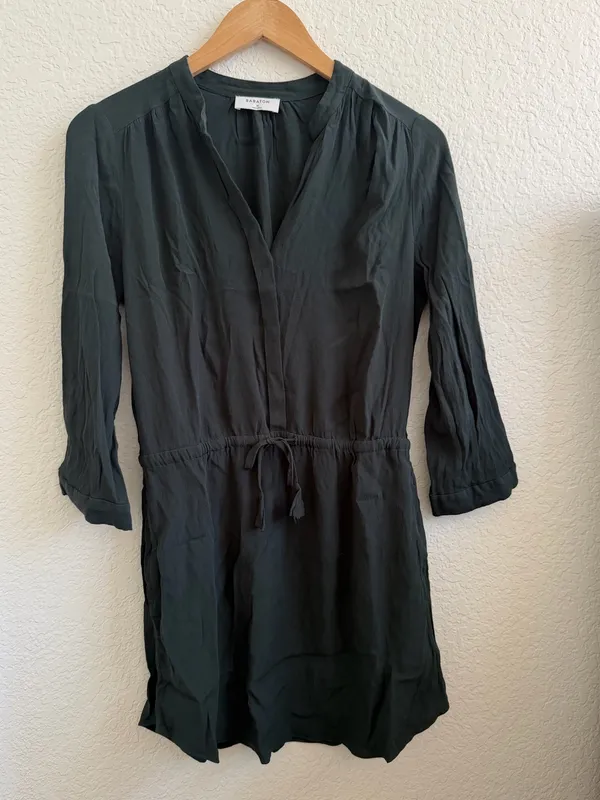 Aritzia Babaton Bennet Silk Drawstring Tie Waisted Dress M Forest Green Teal - Image 2