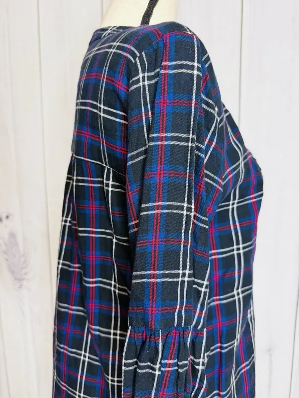 Ann Taylor Loft Plaid Tunic Blouse Women's Sz M V-Neck Black Blue Red - Image 11