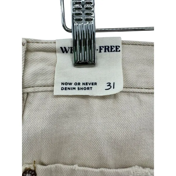 WE THE FREE Now Or Never Denim‎ Shorts Women's Size 31 Ivory NEW Distressed - Image 3