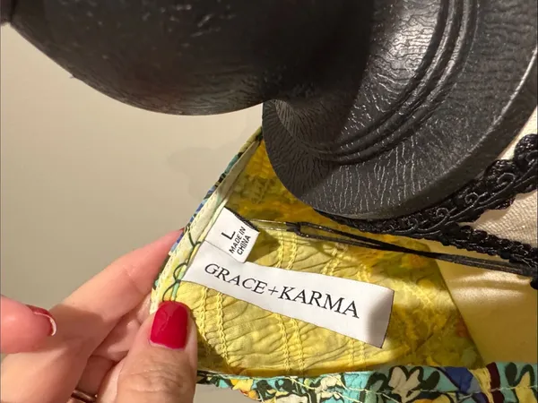 Grace + Karma Yellow Floral V-Neck Peplum Blouse - Image 3