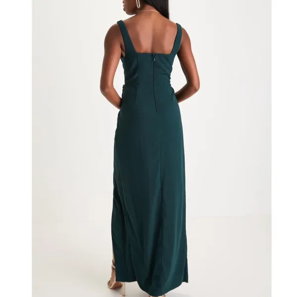 NEW Lulus Glamorous Disposition Emerald Green Square Neckline Ruched Maxi Dress - Image 4