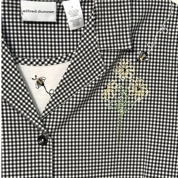 Vintage Alfred Dunner Gingham Embroidered Floral Bee Jacket Size 18 - Image 2