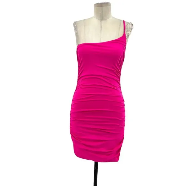 Hello Molly‎ Changed My Name Dress Hot Pink One Shoulder Ruched Size US 6 - Image 3
