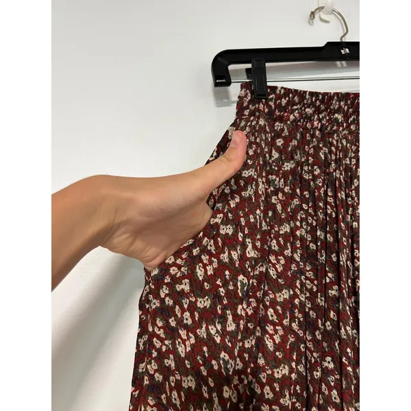 VINTAGE Jane Ashley Burgundy Floral Two Piece Shirt and Pleated Midi Skirt ML - Image 14