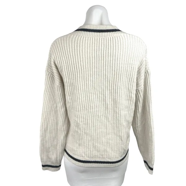 Shein Women's Knit Ribbed Cream V-Neck Long Sleeves Pullover Sweater Top Size 6 - Image 2