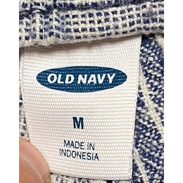 Old Navy White Blue Linen Blend loose striped pants Maritime Coastal Size: M - Image 6