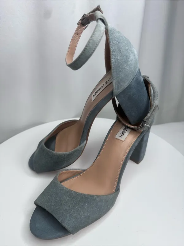Steve Madden Mirna Gray Suede Ankle Strap Block Heel Sandals 8.5(SH126) - Image 9