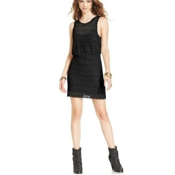 Free People Black crochet Mini dress Medium - Image 4