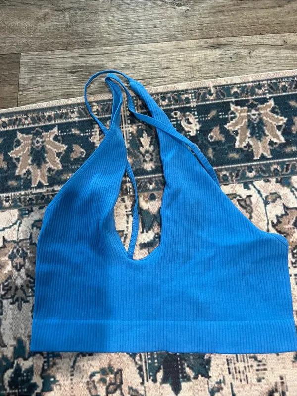 Free people intimately seamless Blue Ribbed Halter Crop Top - Image 3