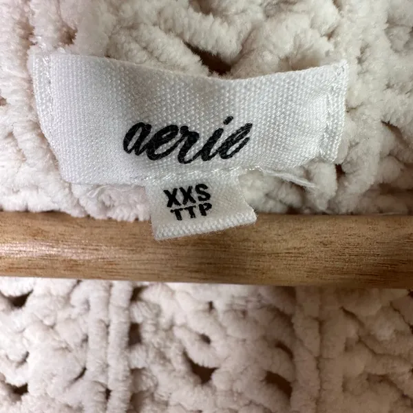 Aerie Cable Knit Chenille Sweater Womens XXS Cream Ivory Quarter Zip Pullover - Image 7