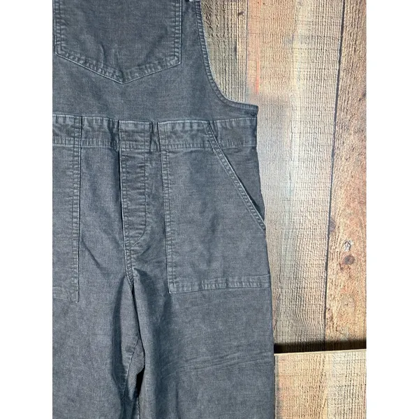 Aerie Charcoal Gray Corduroy Overalls Relaxed Straight Leg Raw Hem Small S - Image 3