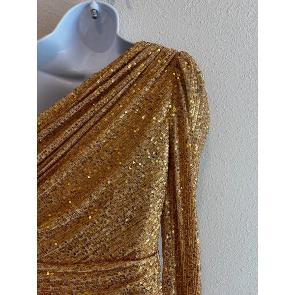 NWT IEENA Mac Duggal‎ One Shoulder Sequin Mini Dress 2 Gold 26977 Cocktail Party - Image 11