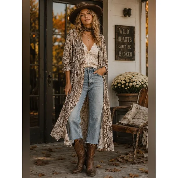 Free People Wild Nights Duster Womens Neutral Combo Size S - Image 2