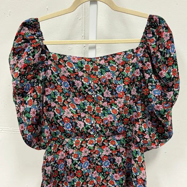 Collusion Floral Puff Sleeve Mini Dress Square Neck Ruffle Hem Multi-Color US 4‎ - Image 7