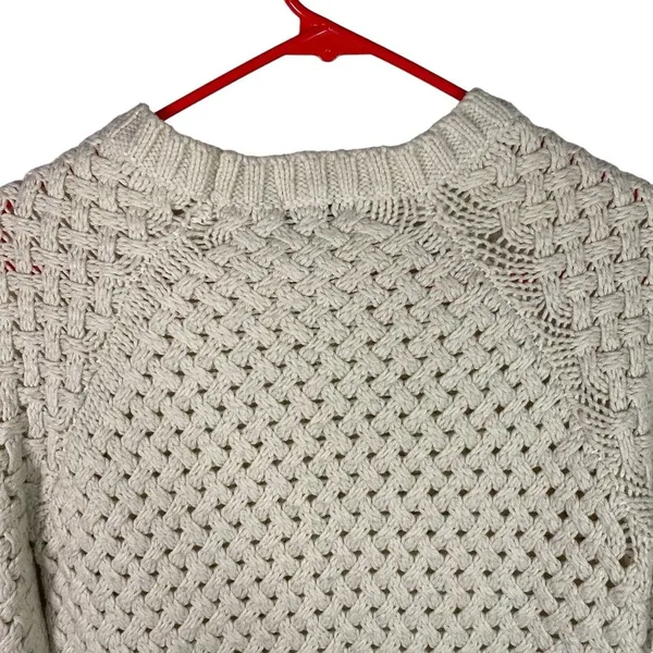 Mango MNG Suit Open Cable Knit Aran‎ Beige fisherman Sweater Size S - Image 8