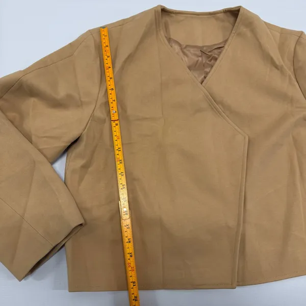 Camel Tan Cropped Blazer Jacket Khaki V-Neck Double Breasted Size XL - Image 6