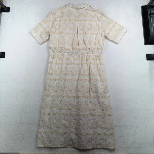 Tularosa Small Midi Dress Cream Floral Embroidery Lace Trim Boho Button Front - Image 7