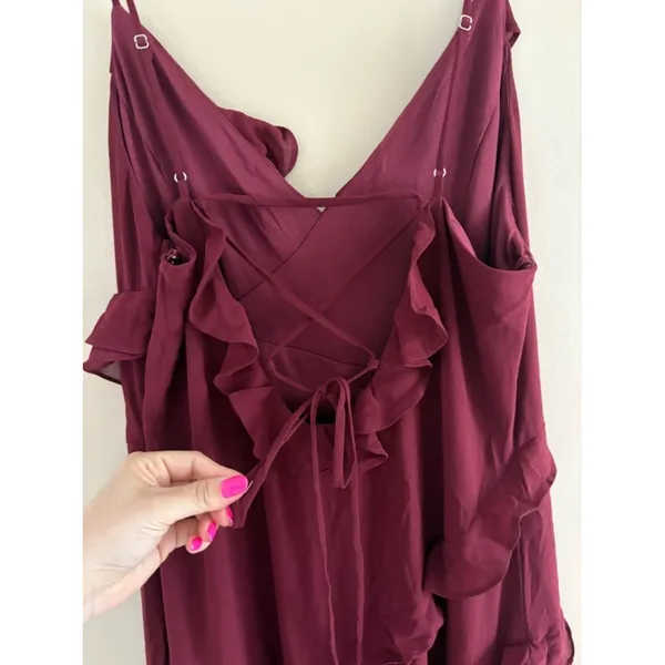 Lulus Fancy Sweetness Wine Red Ruffled Lace-Up Sleeveless Maxi Dress Size XL NWT - Image 11