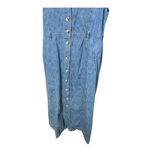 90s Christopher & Banks Blue Denim Midi Dress Sleeveless Size XL Cotton Button - Image 5