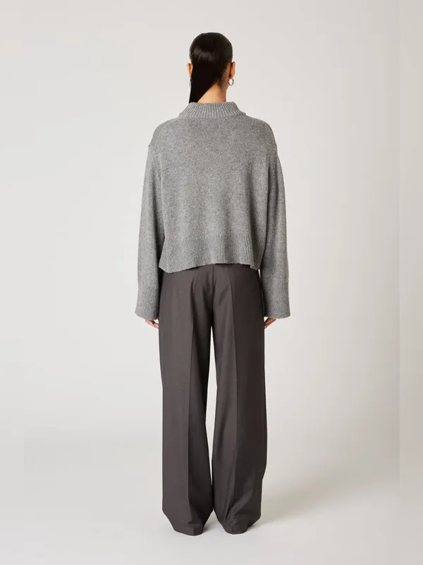 NIA YVONNE SWEATER Mock Neck Cropped Heather Gray Medium - Image 2
