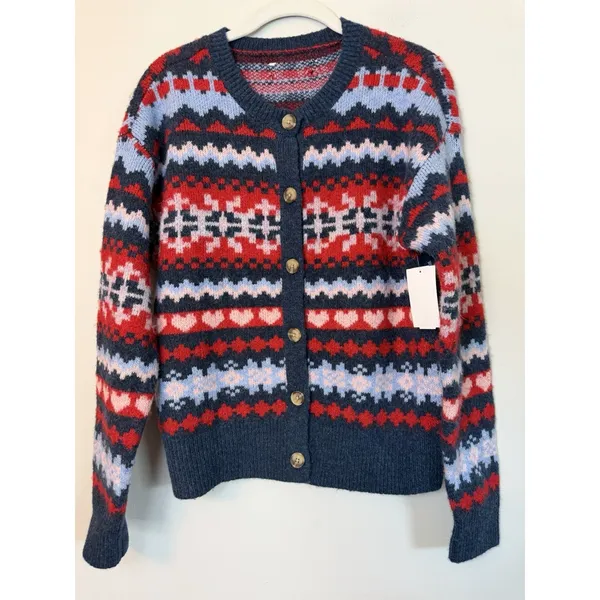 Lucky Brand Fair Isle Wool Brand Cardigan Sz S NWT With Flaw READ $128 - Image 3