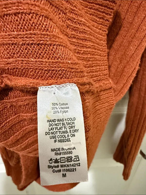 Free People Movement Medium Rust Orange Ribbed Button-Front Women's Cardigan. - Image 8