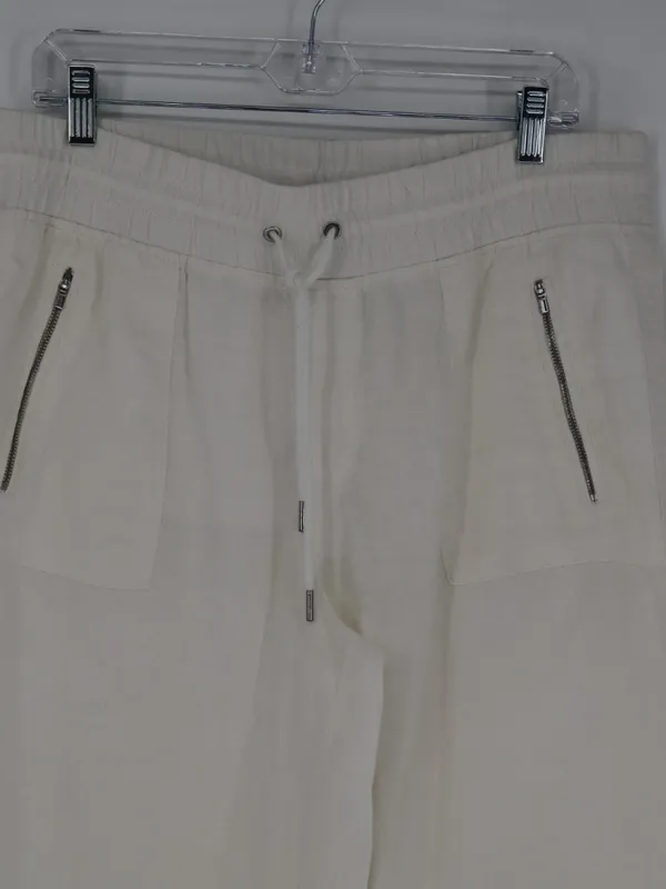 Athleta Womans Cabo Linen Wide Leg Pant White Size 12 Cropped Coastal Minimalist - Image 2